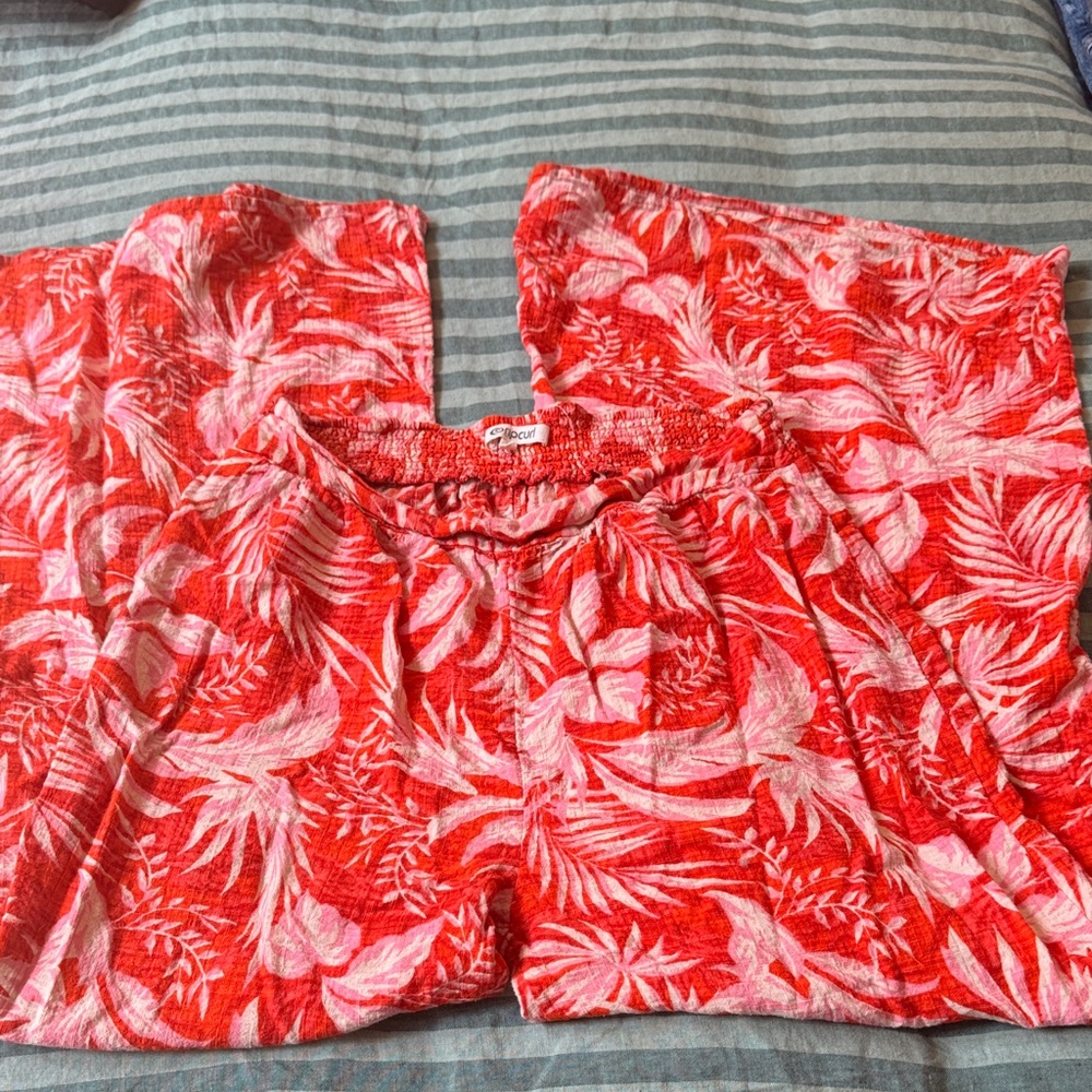 Rip Curl Red and White Tropical Print Women's wide leg pants
